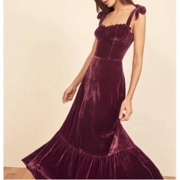 Reformation Antoinette Dress Red Velvet 8 - Picture 2 of 11
